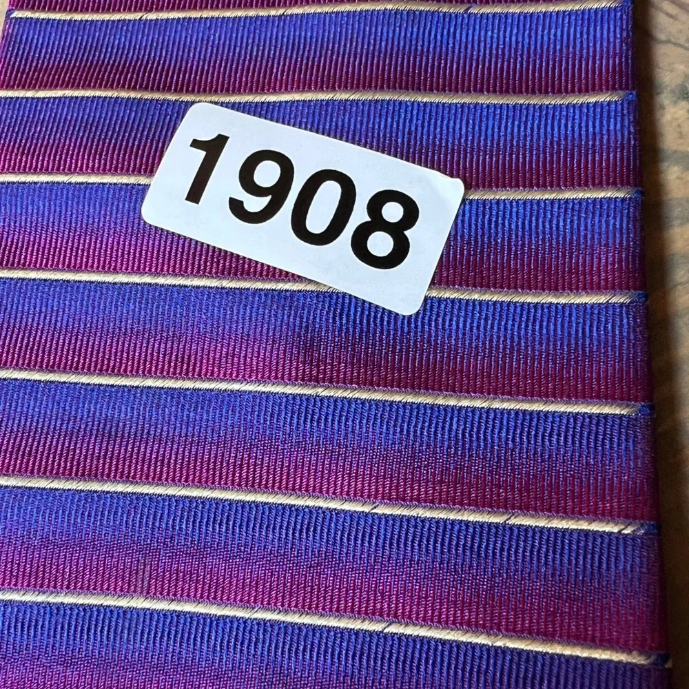Nautica‎ Mens Necktie 100% Silk Striped Purple Blue Flawed